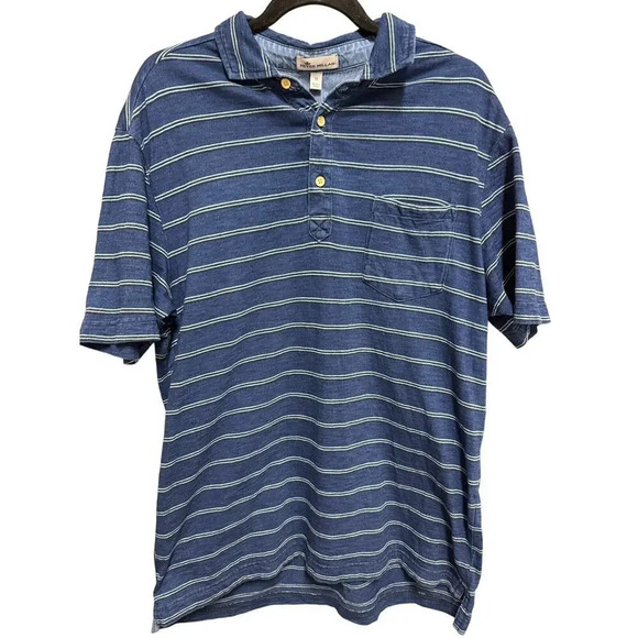 Peter Millar Blue & Denim Stripe Cotton Polo Size Medium - Picture 1 of 8